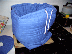 Aircore cozy made of quilted cotton and fibrglass filler.