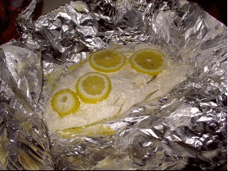 Halibut hot and steaming and ready to serve.
