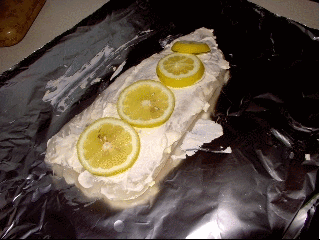 Halibut ready to wrap and cook over the coals.