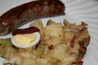 German-style potato salad and bratwurst make a hearty lunch.