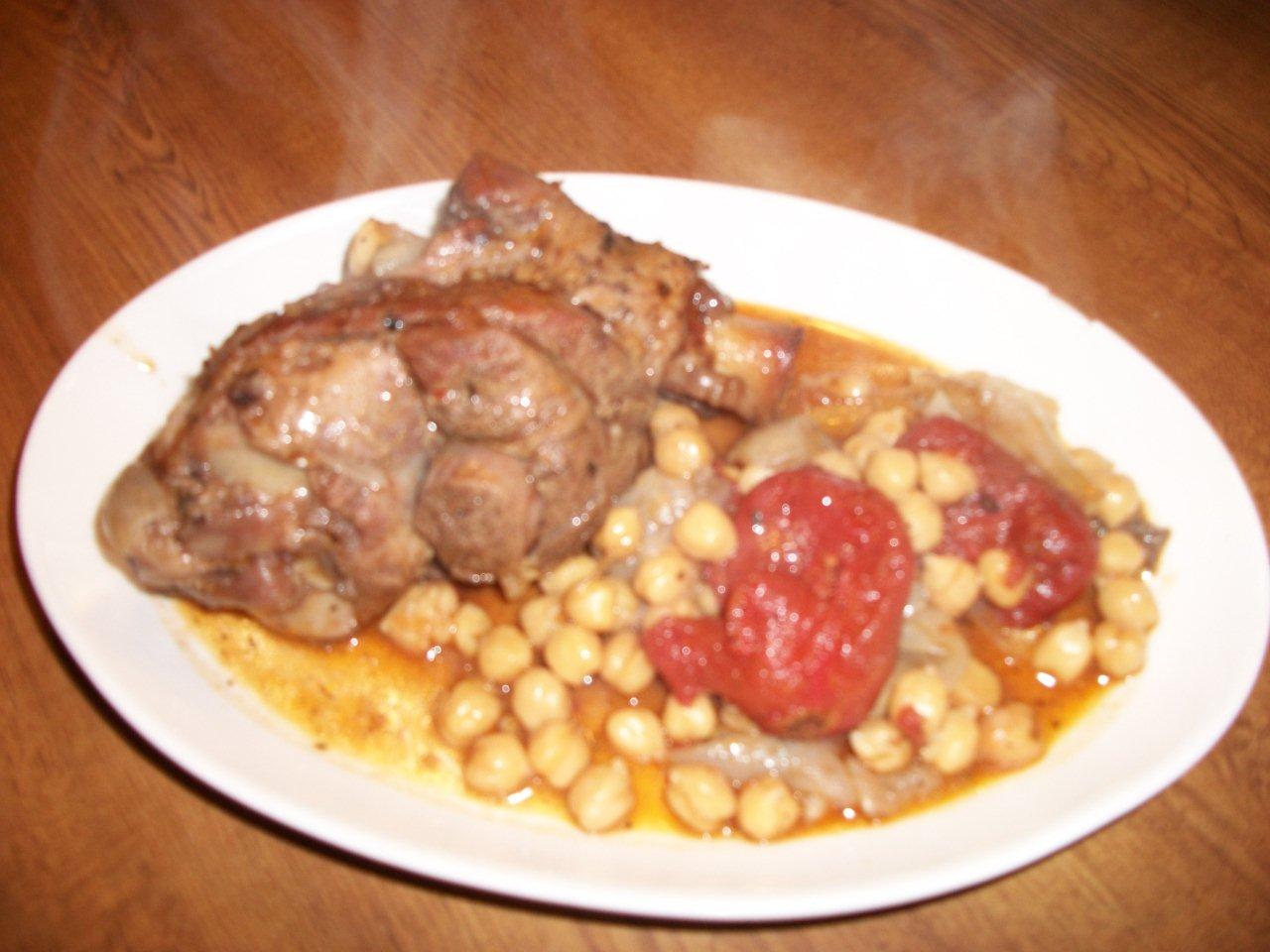 Click to enlarge - Braised lamb shanks with chick peas.