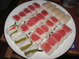 A platter of assortd nagiri sushi