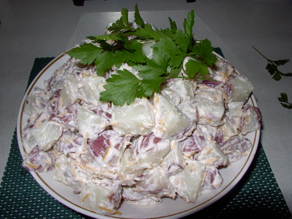 Click to enlarge - Red Potato Salad. A recipe from the employee cafeteria, good enough to ask for.
