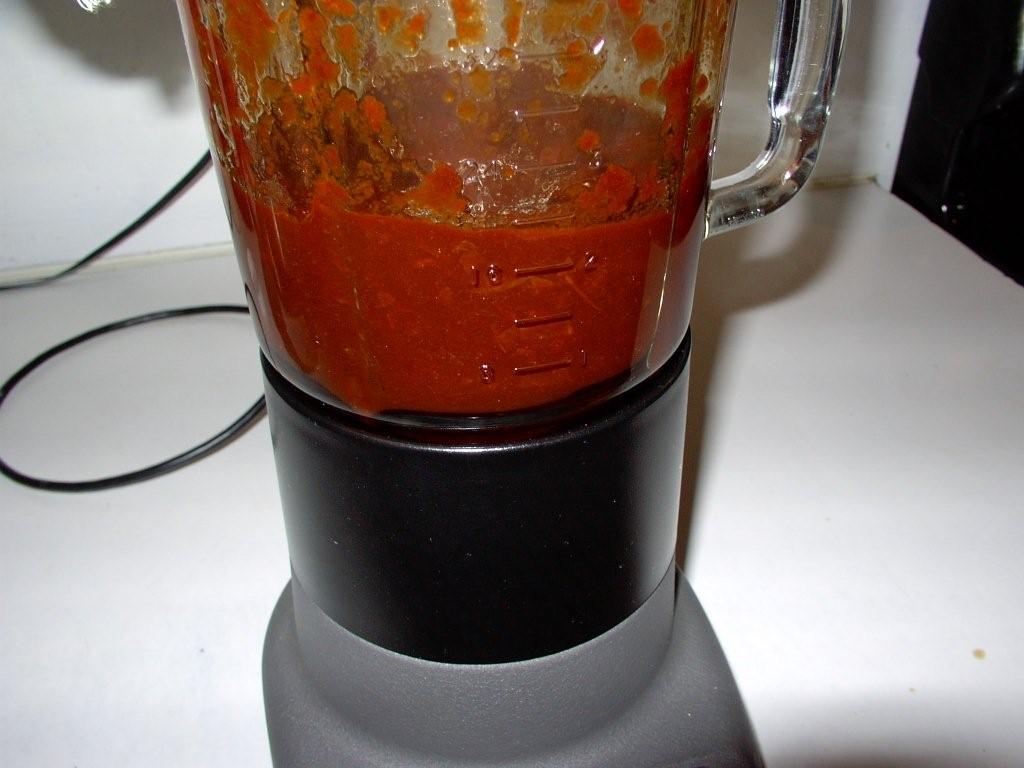 Click to enlarge - Add cooled chiles to blender and puree. 