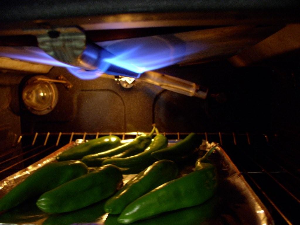 Click to enlarge - Broil roasting green chiles.