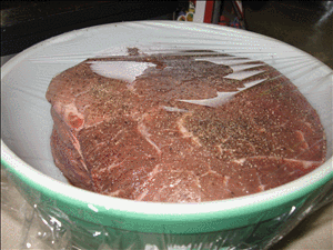 Click to enlarge - Remove from store wrapper, season and wrap. Refrigerate overnight.