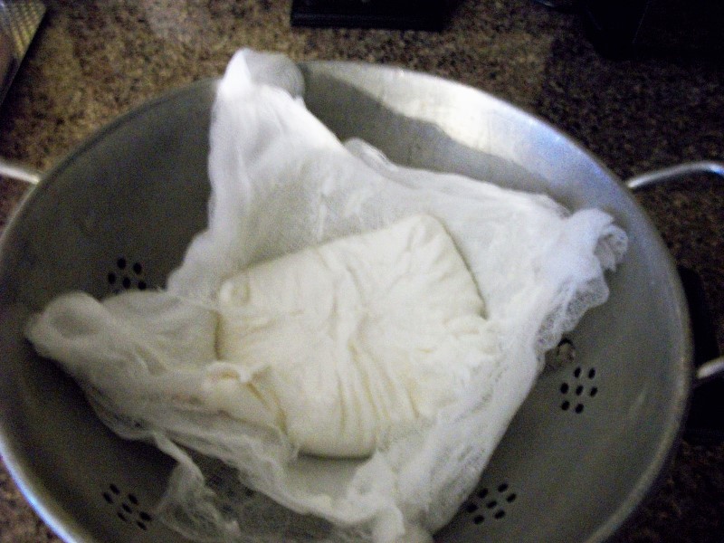 Click to enlarge - After the yogurt has drained you are left with a cream cheese-like  bundle of  soft delicious cheese. The whey is discarded.